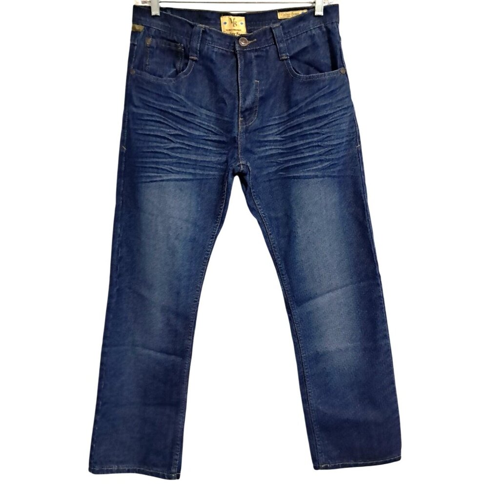 Vintage Brass Jeans Mens 34‎ x 30 VB Whiskered Stretch Slim Straight Denim